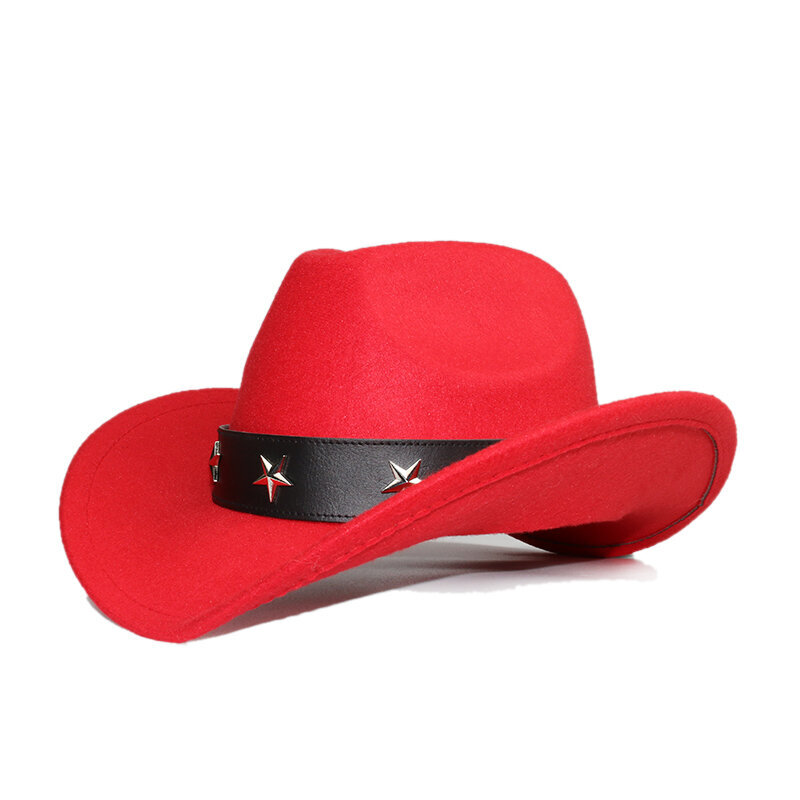 Retro Leveä Star Nahkanauha Vanhemman lapsi Naiset Miehet Lapsi Lapsi Villa Leveälierinen Cowboy Länsihattu Cowgirl Bowler Cap 54 57 61cm hinta ja tiedot | Miesten hatut, huivit ja käsineet | hobbyhall.fi