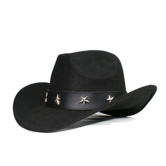 Retro Leveä Star Nahkanauha Vanhemman lapsi Naiset Miehet Lapsi Lapsi Villa Leveälierinen Cowboy Länsihattu Cowgirl Bowler Cap 54 57 61cm hinta ja tiedot | Miesten hatut, huivit ja käsineet | hobbyhall.fi