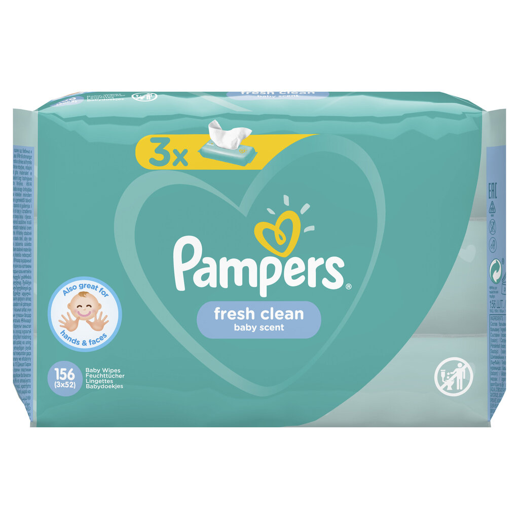 PAMPERS Fresh Clean puhdistusliinat, 3x52 kpl hinta ja tiedot | Vauvojen kosteuspyyhkeet | hobbyhall.fi