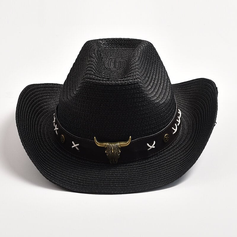 Olki Western Cowboy -hatut metallilla häränpäällä koristeltu Gentleman Jazz Sombrero Hombre Cap Ulkomatkailu Ranta aurinkohatut hinta ja tiedot | Miesten hatut, huivit ja käsineet | hobbyhall.fi