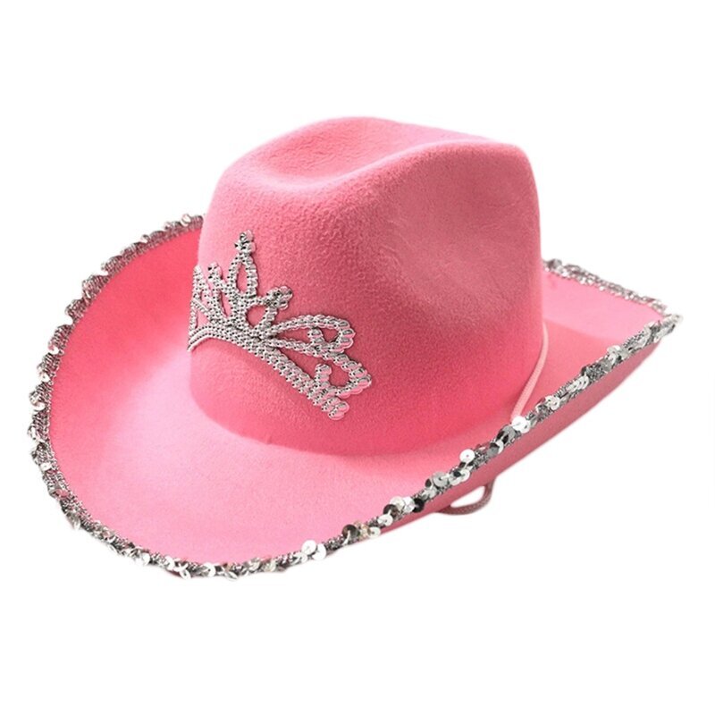 Spangles koristeltu Cowgirl-hattu vaaleanpunaisella tiaralla Koristeltu Fedora höyhenreunalla Hatut naisille villasta valmistettu eurooppalainen tyyli hinta ja tiedot | Miesten hatut, huivit ja käsineet | hobbyhall.fi