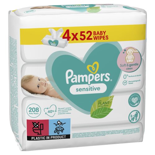 PAMPERS Sensitive puhdistusliina, 4x52 kpl hinta ja tiedot | Vauvojen kosteuspyyhkeet | hobbyhall.fi