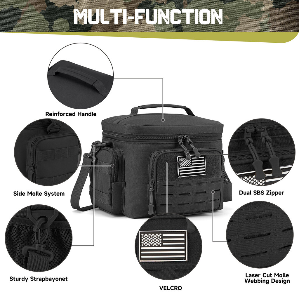 Tactical Thermal Cooler Bag Sotilaallinen Heavy Duty Lunch Box Work Vuotamaton Eristetty Kestävä Lounaslaukku Miesten Ateria Camping PicnicMusta hinta ja tiedot | Urheilukassit ja reput | hobbyhall.fi