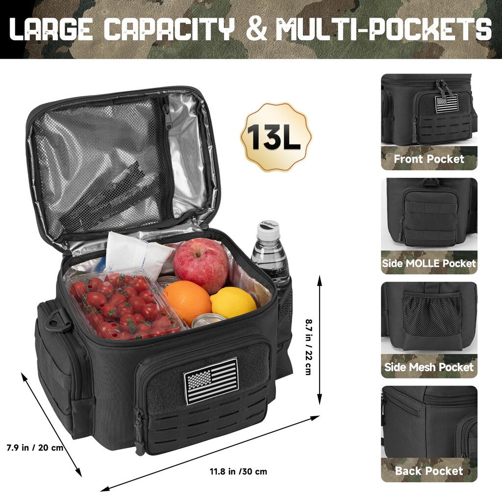 Tactical Thermal Cooler Bag Sotilaallinen Heavy Duty Lunch Box Work Vuotamaton Eristetty Kestävä Lounaslaukku Miesten Ateria Camping PicnicMusta hinta ja tiedot | Urheilukassit ja reput | hobbyhall.fi