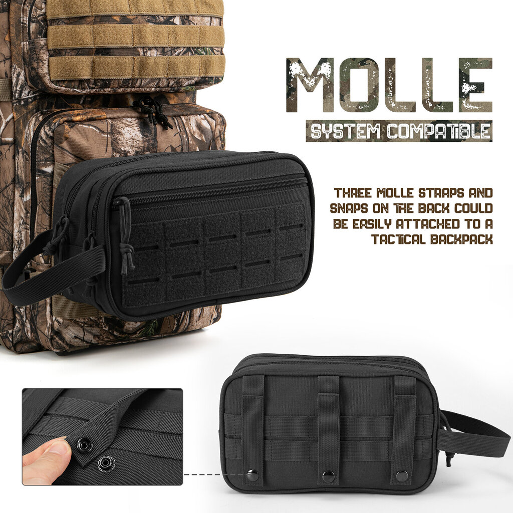 QT&QY Tactical Swimming Toyness Bag miehille Hygienialaukku Military Tool Molle Small Dopp Kit Miesten parranajopakkaus MatkasuihkulaukkuMusta Camo hinta ja tiedot | Urheilukassit ja reput | hobbyhall.fi