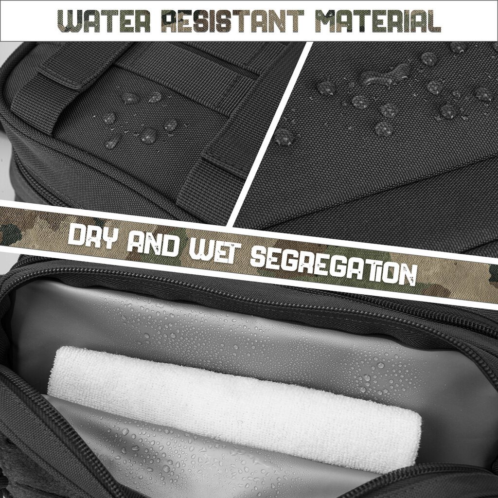 QT&QY Tactical Swimming Toyness Bag miehille Hygienialaukku Military Tool Molle Small Dopp Kit Miesten parranajopakkaus MatkasuihkulaukkuMusta Camo hinta ja tiedot | Urheilukassit ja reput | hobbyhall.fi