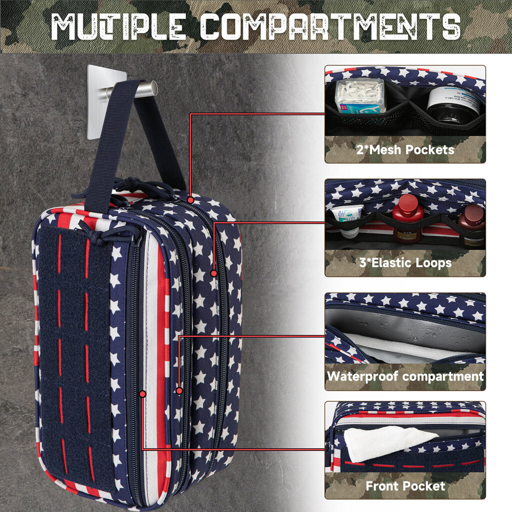 QT&QY Tactical Toiletness Bag miehille Hygienialaukku Military Tool Molle Pouches Small Dopp Kit Miesten parranajopakkaus MatkasuihkulaukkuMusta CP hinta ja tiedot | Urheilukassit ja reput | hobbyhall.fi