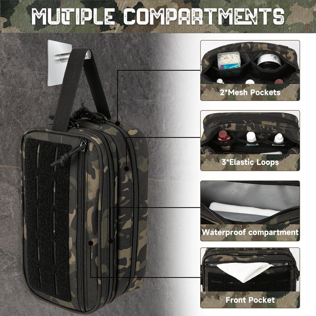 QT&QY Tactical Toiletness Bag miehille Hygienialaukku Military Tool Molle Pouches Small Dopp Kit Miesten parranajopakkaus MatkasuihkulaukkuMusta CP hinta ja tiedot | Urheilukassit ja reput | hobbyhall.fi