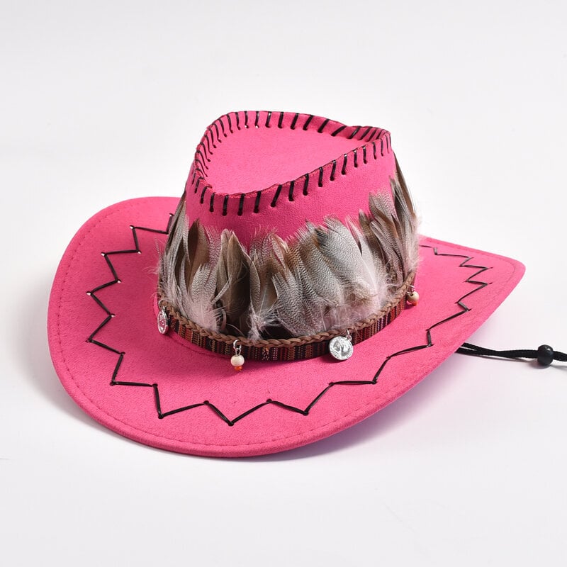 Retro höyhen Länsi-Cowboy-hatut miehille Naisten keinomokkanahka leveälieriset Cowgirls Jazz-lippis Ulkoilu-aurinkohattu hinta ja tiedot | Miesten hatut, huivit ja käsineet | hobbyhall.fi