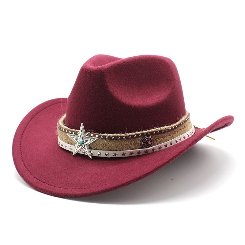 Cowboy Hat Jazz Retro Cowgirl Lippalakki Villainen 57 58cm Tähtikoristelu Kaareva reuna Länsiratsastus Four Seasons NZ0063 hinta ja tiedot | Miesten hatut, huivit ja käsineet | hobbyhall.fi