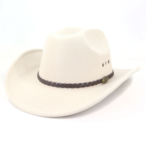 Vintage Western White Cowboy Hattu Naiset Miehet Etninen Tyyli Huopa Fedora Hattu Gentleman Lady Jazz Cowgirl Church Sombrero Hombre Lippalakit