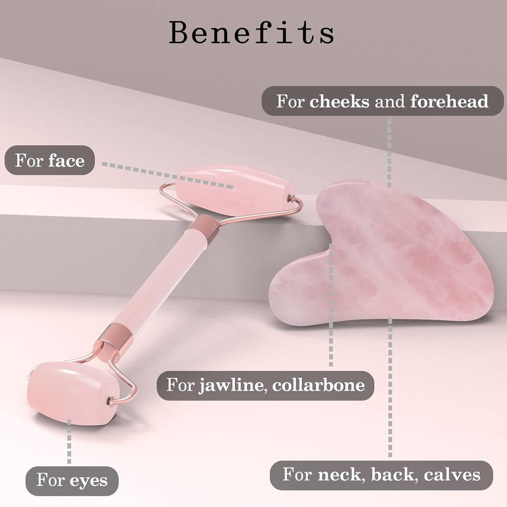 Jade Roller ja Gua Sha Set, Rose Quartz Roller Gua Sha Stonella hinta ja tiedot | Kasvojen puhdistus- ja hierontalaitteet | hobbyhall.fi