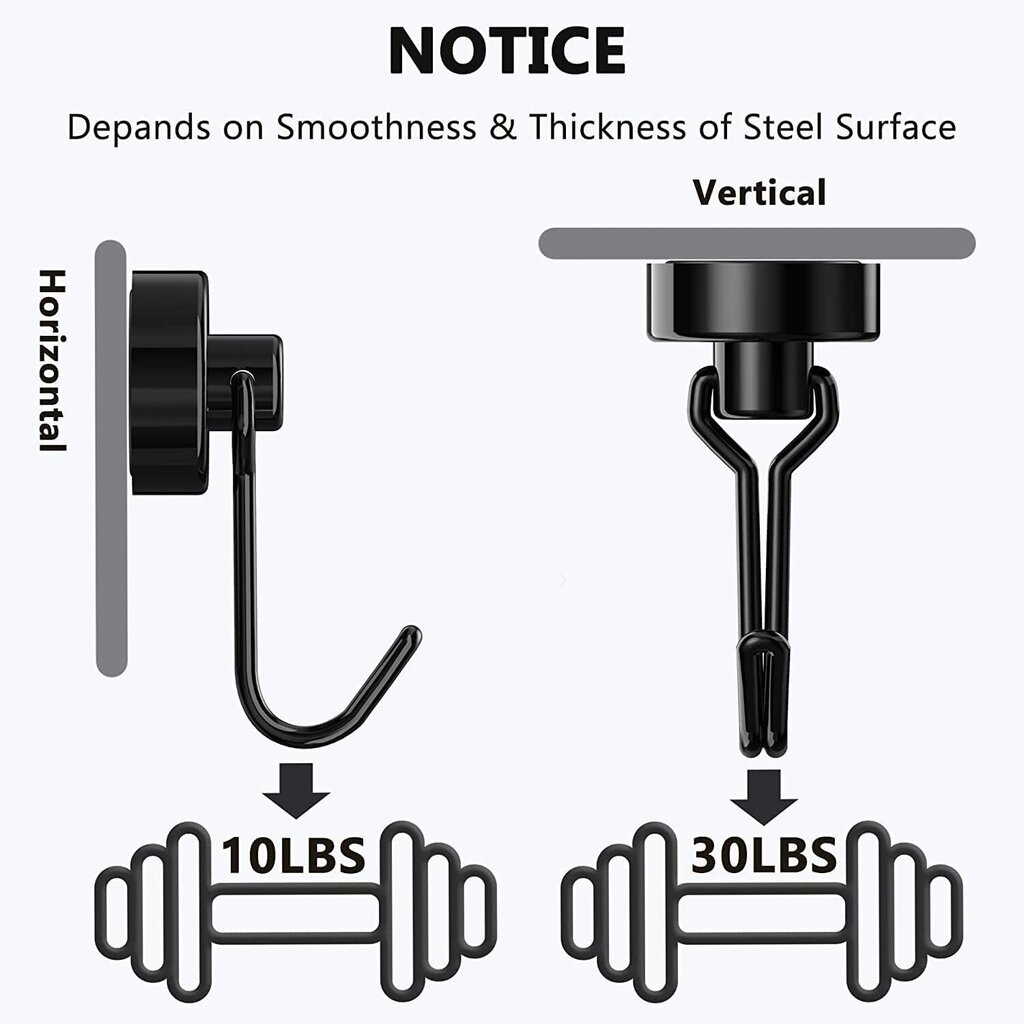 Magneettikoukut, Raskaat Neodyymimagneettikoukut, Musta 4 kpl, 20mm hinta ja tiedot | Keittiövälineet | hobbyhall.fi