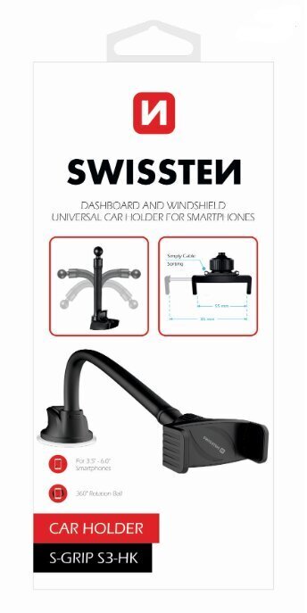 Swissten S-GRIP S3-HK Premium yleisikkunateline 360 kierrolla laitteille 3,5" - 6,0" musta hinta ja tiedot | Puhelintelineet | hobbyhall.fi