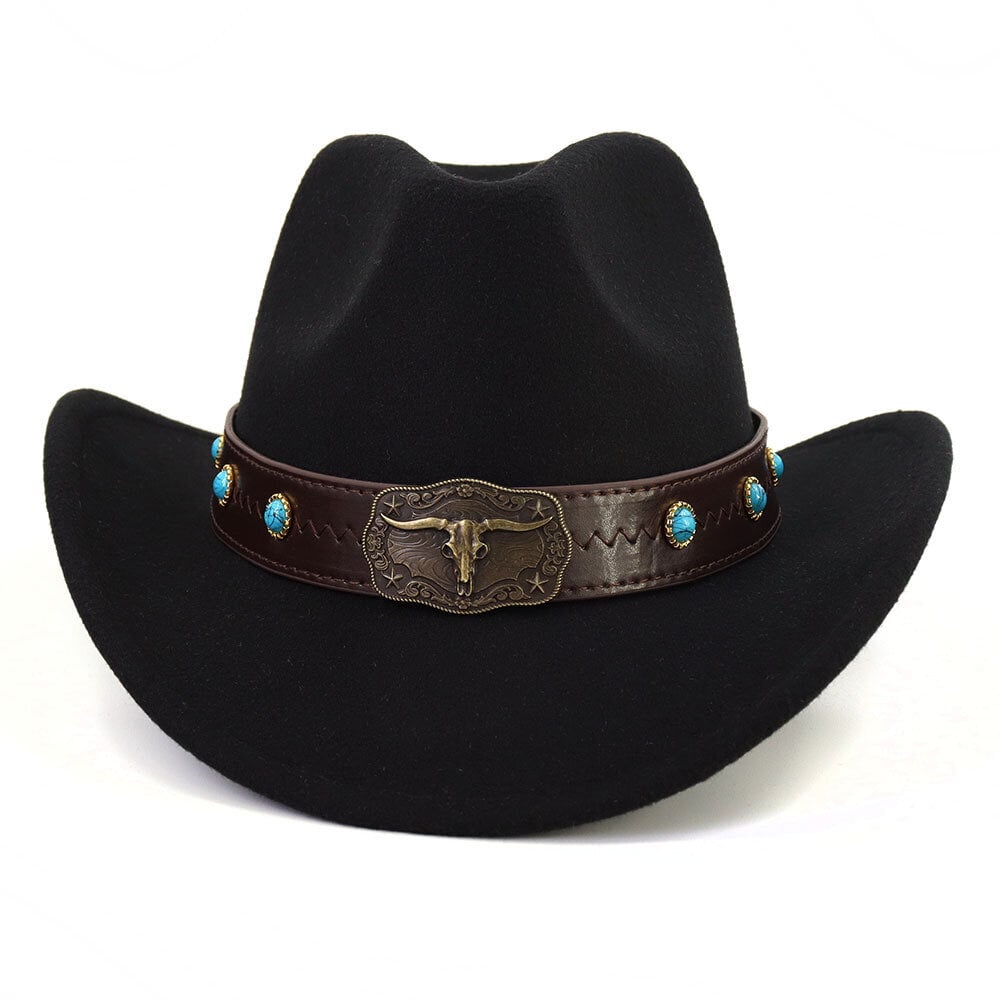 Bull's Head Band Western Cowboy Hattu Naisille Miehille Talvi Syksy Jazz Cowgirl Cloche Sombrero Lippalakit Huopa Fedoras Sun Cap hinta ja tiedot | Miesten hatut, huivit ja käsineet | hobbyhall.fi