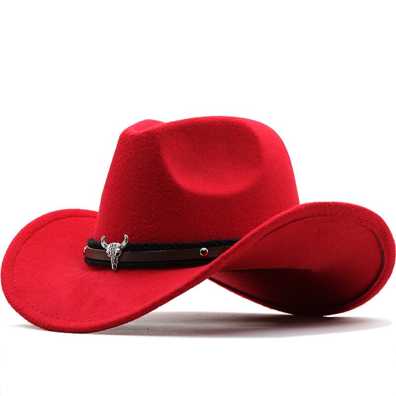 Metallilehmän pään etiketti Länsi-Cowboy-hattu naisille miehille lapsille syksyn tekovilla Fedora-hatut Cowgirl-huopahattu juhlamekko silinteri hinta ja tiedot | Miesten hatut, huivit ja käsineet | hobbyhall.fi