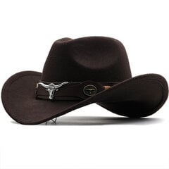 Western Cowboy Hat Roll Brim Cowgirl Cap Cowboy Jazz Fedora Hatut Huopahattu ja Cow Band naisille Miehille Lapsille hinta ja tiedot | Miesten hatut, huivit ja käsineet | hobbyhall.fi