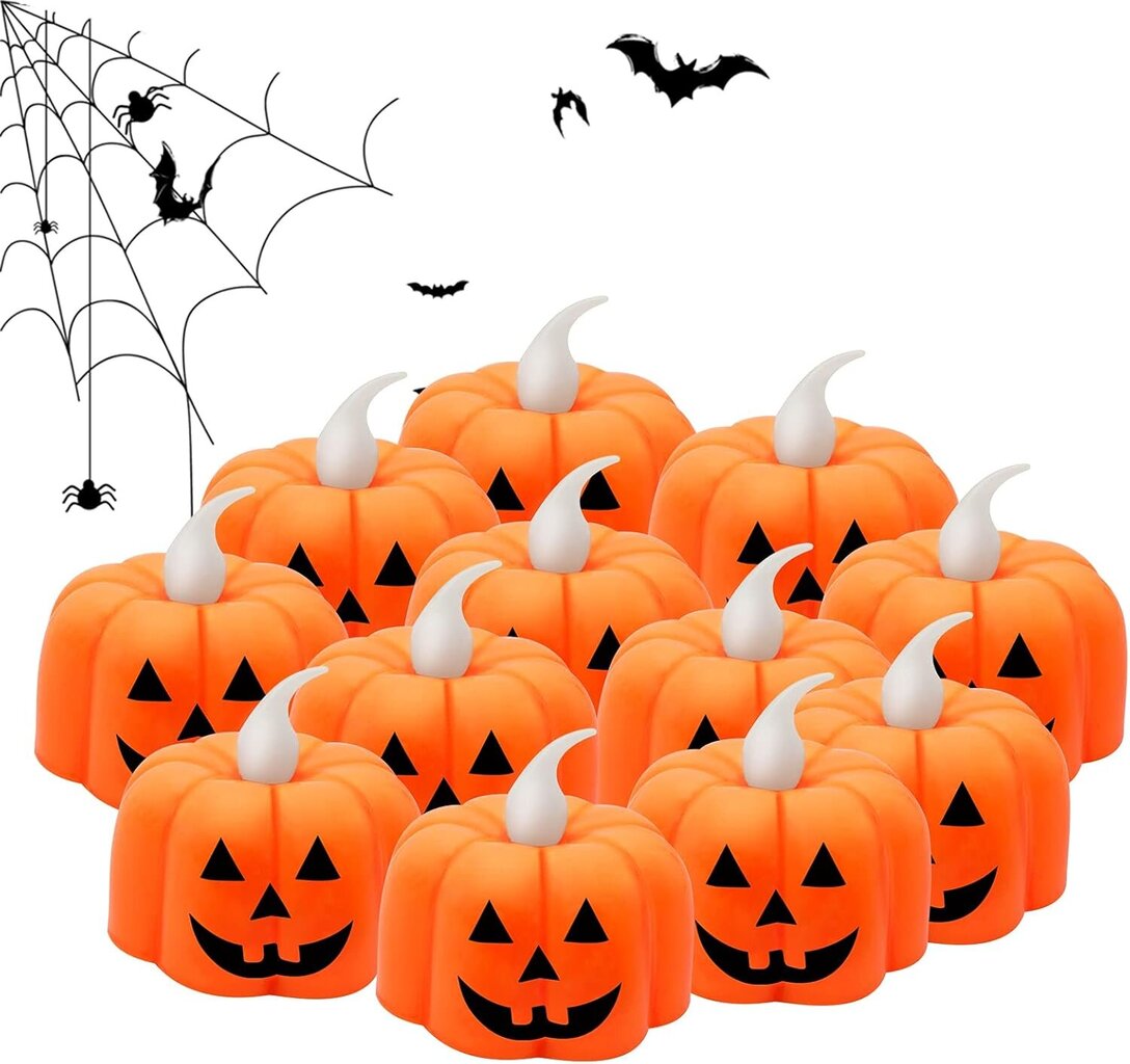 12 Pack Pumpkin Tea Light kynttilät Halloween Flameless]LED Tea Lights hinta ja tiedot | Juhlakoristeet | hobbyhall.fi