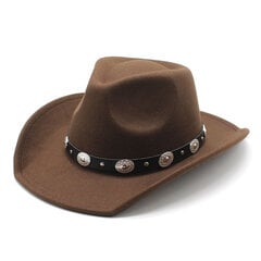 Cowboy-hatut miehille ja naisille Western Caps Villaiset 57 58 cm Metalli Koristehihna Yksivärinen Fedoras Kaareva reuna NZ0076 hinta ja tiedot | Miesten hatut, huivit ja käsineet | hobbyhall.fi