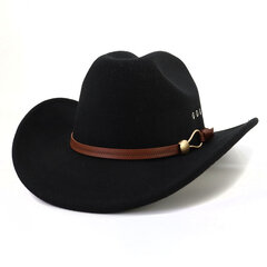 Ruskea vyösolki Länsi Cowboy Hattu Naiset Miehet Etninen Tyyli Cowgirl Fedora Hattu Leveälierinen aurinkohattu huopa Panama Cap hinta ja tiedot | Miesten hatut, huivit ja käsineet | hobbyhall.fi