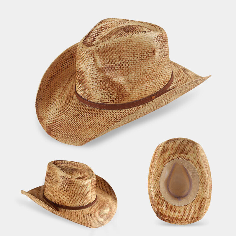 Hollow Out Straw Western Cowboy Hattu Miehille Naisille Kesä Curling Brim Beach Aurinkohatut Panama Cowgirl Hatut ulkokalastushattu hinta ja tiedot | Miesten hatut, huivit ja käsineet | hobbyhall.fi