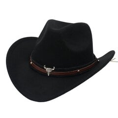 Western Cowboy Black Hat Bull Decorilla Klassiset leveälieriset jazz-villahatut naisille Huopahatut lehmänpäällä ritarihattu hinta ja tiedot | Miesten hatut, huivit ja käsineet | hobbyhall.fi