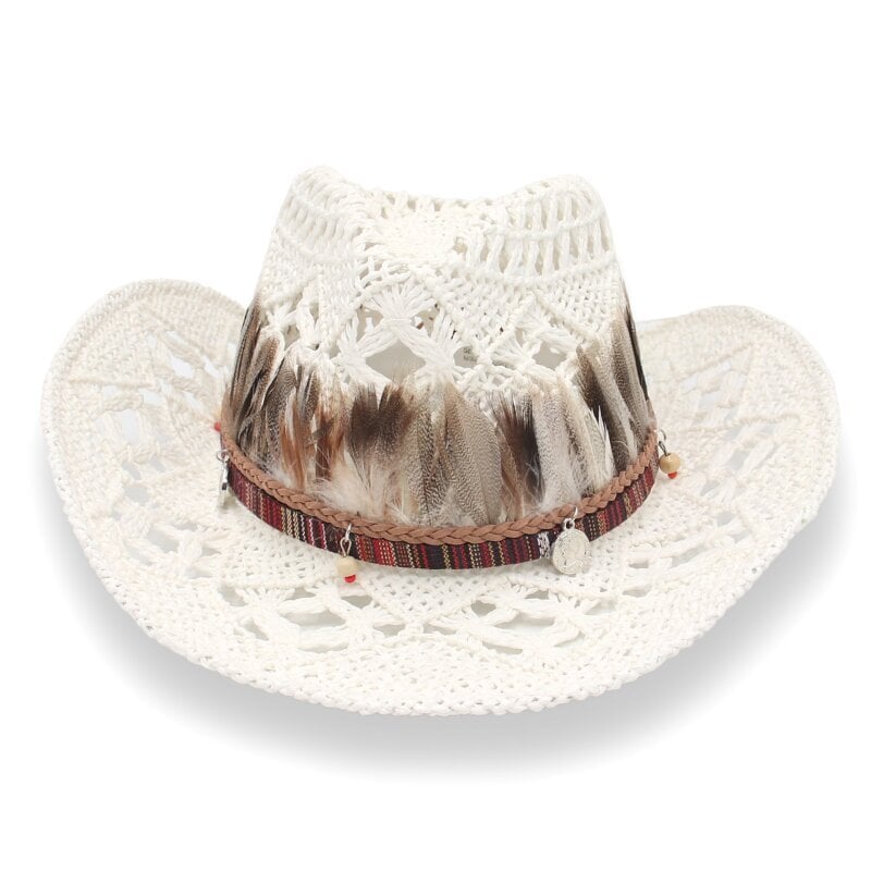 Feather Weave Cowgirl Olkihattu Boheemi Käsintehty Ontto Cowboy Panama Hatut Kesä Miesten Hatut Western Knight Country Hatut naisille hinta ja tiedot | Miesten hatut, huivit ja käsineet | hobbyhall.fi