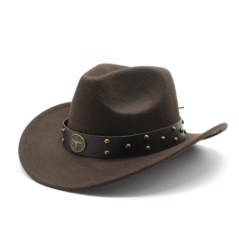 Unisex Cowboy-hatut Länsilakit naisille ja miehille villaiset 57 58 cm leveät olkaimet Niitti koristelu Kaareva reuna Jazz NZ0080 hinta ja tiedot | Miesten hatut, huivit ja käsineet | hobbyhall.fi