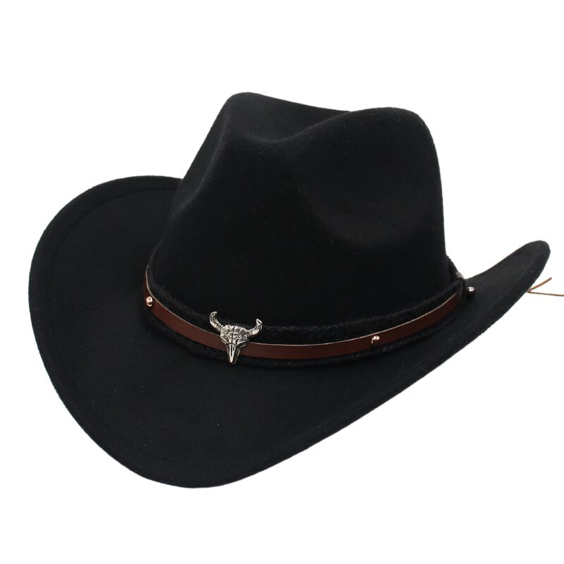 Klassiset Western Cowboy Mustat Hatut miehille Bull Sisustus Jazz Naiset Country Hattu Etninen Tyyli Retro Ritari Huopahatut Matka Fedoras hinta ja tiedot | Miesten hatut, huivit ja käsineet | hobbyhall.fi