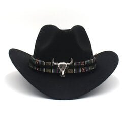 Klassiset Western Cowboy Mustat Hatut miehille Bull Sisustus Jazz Naiset Country Hattu Etninen Tyyli Retro Ritari Huopahatut Matka Fedoras hinta ja tiedot | Miesten hatut, huivit ja käsineet | hobbyhall.fi