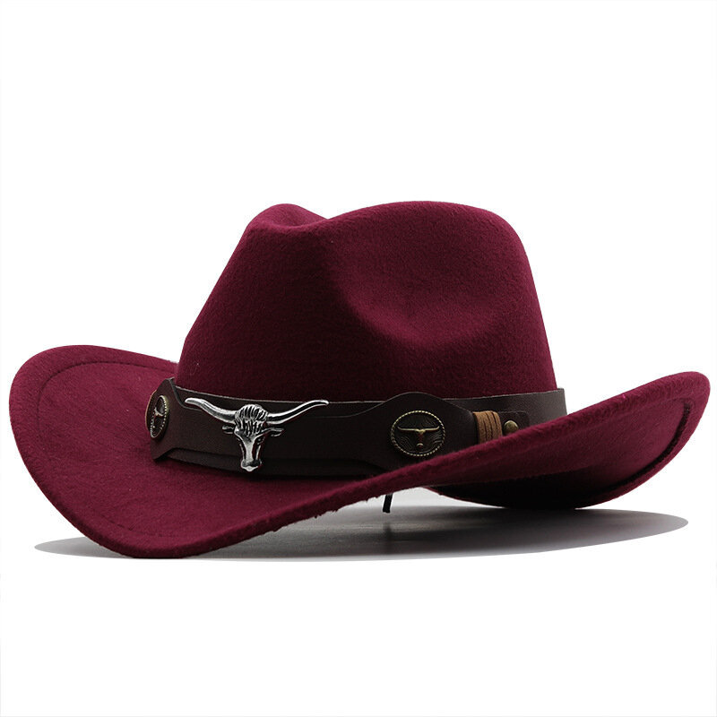 Länsi Cowboy Hattu 3 Kokoa Musta Villa Jazz Top Hat Miehet Etninen Tyyli Lehmän Pää Nauha Huopahattu Naiset Lapset Ratsastus Fedora Hat hinta ja tiedot | Miesten hatut, huivit ja käsineet | hobbyhall.fi