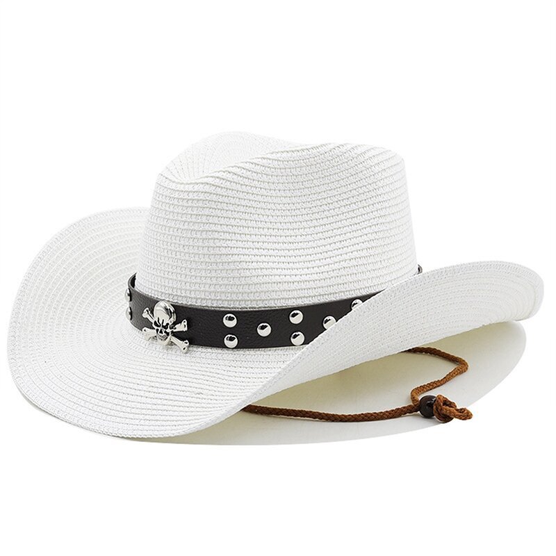 Muoti Skull Decor Länsi Cowboy Hattu Luonnonpaperi Olkihattu miehille Kesä Ranta Aurinkohattu Curling Lim Hengenpelastajahatut hinta ja tiedot | Miesten hatut, huivit ja käsineet | hobbyhall.fi