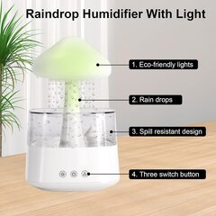 Cloud Rain ilmankostutin 7 värillä LED pilvi yövalo aromaterapia eteerinen öljy diffuusori mikrokostuttaja pöytäkoneen suihkulähde sängyn vieressä unta rentouttava 450 ml hinta ja tiedot | Ilmankostuttimet | hobbyhall.fi