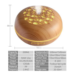 Eteerinen öljyn hajotin ilmankostutin 200 ml kaukosäädin Puunjyvähajotin Cool Mist Aroma Kostutin LED-valoilla kotimakuuhuoneen joogatoimistoon hinta ja tiedot | Ilmankostuttimet | hobbyhall.fi