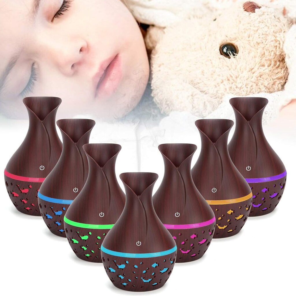 Eteeristen öljyjen diffuusori 130 ml, USB-kostutin Puunjyväinen aromaterapiahajotin, Cool Mist -kostutin 7 värillä LED-valolla kotitoimistoon hinta ja tiedot | Ilmankostuttimet | hobbyhall.fi