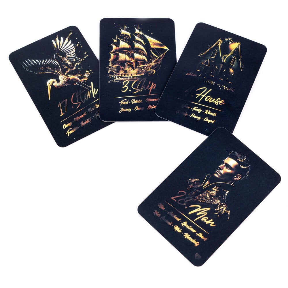 Golden Deep Lenormand, kortin koko 8,8x6cm, opaskorteilla, lenormand-kortti, harjoitustarot hinta ja tiedot | Lautapelit ja älypelit | hobbyhall.fi