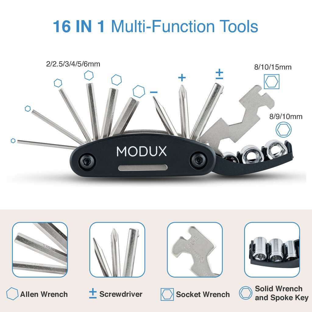 MODUX polkupyörän korjaussarja 16-IN-1 hinta ja tiedot | Polkupyörän työkalut ja huoltotuotteet | hobbyhall.fi