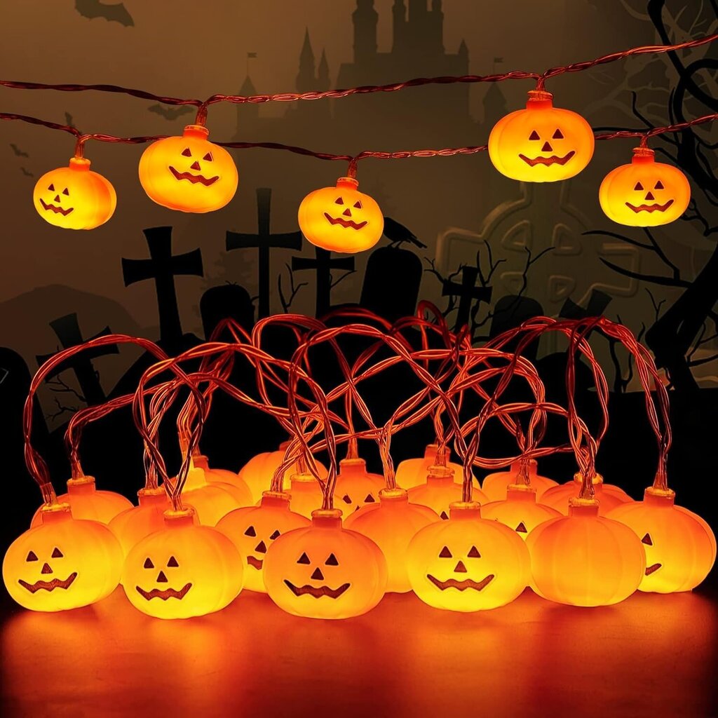 Halloween-valot, LED-kurpitsavalot, juhlavalot ulkosisustukseen, 2-tilaa tasaiset/vilkkuvat valot (20 One Pumpkin Lights, 9,8 jalkaa) hinta ja tiedot | Juhlakoristeet | hobbyhall.fi