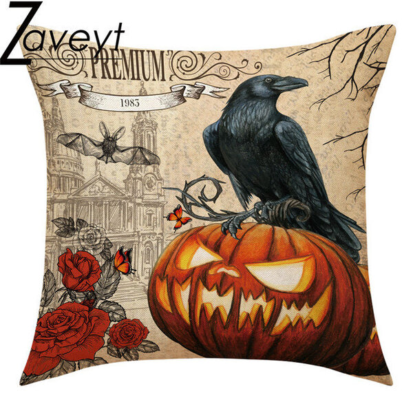 16/18/20/24" Halloween Retro tyynynpäällinen painettu tyynyliina punainen kukka kurpitsa Scarecrow Cat Skull pellava tyynyliina