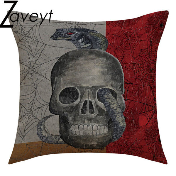 16/18/20/24" Halloween Retro tyynynpäällinen painettu tyynyliina punainen kukka kurpitsa Scarecrow Cat Skull pellava tyynyliina