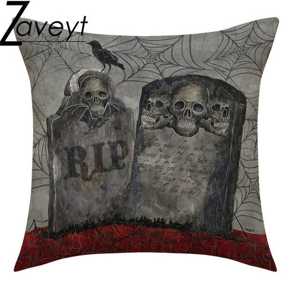 16/18/20/24" Halloween Retro tyynynpäällinen painettu tyynyliina punainen kukka kurpitsa Scarecrow Cat Skull pellava tyynyliina