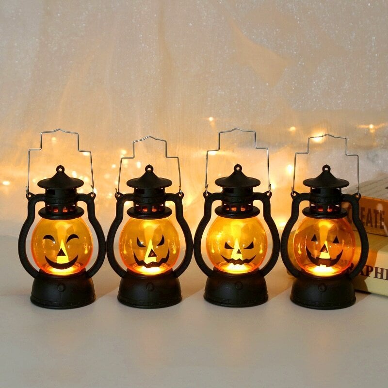 4 kpl Halloween-LED-riippuva kurpitsan lyhtyvalo, Halloween-sisustus hinta ja tiedot | Juhlakoristeet | hobbyhall.fi