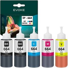 SET 5 pulloa Epson 664 tulostinmuste 664 , 5x 70ml , 6400 sivua kukin, patruunat yhteensopivia IEcoTank L110, L120, L121, L485, L455, L365, L386, L385, L382, L380, L355, ITS L3050, L3060, L3070, ITS L hinta ja tiedot | Evoke Tulostuskasetit | hobbyhall.fi