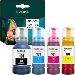 4 pullon Epson 101 CMYK -tulostinmustesarja, 130 ml mustaa, 70 ml kutakin väriä, yhteensopiva EcoTank ITS L4150, L4160, L6160, L6170, L6190, L4260, L4266, L6260, L6270, L6276, L6290 kanssa. hinta ja tiedot | Evoke Tulostuskasetit | hobbyhall.fi