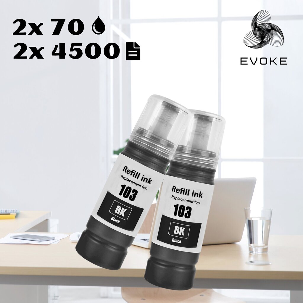 Epson 103 CMYK -tulostinmustesarja, 5 pulloa, 140 ml mustaa, 70 ml CMY, yhteensopiva EcoTank L1110, L1250, L3100, L3110, L3150, L3160, L3210, L3211, L3250, L3251, L3256, L5190, L5290, L5590, EcoTank L hinta ja tiedot | Mustekasetit | hobbyhall.fi