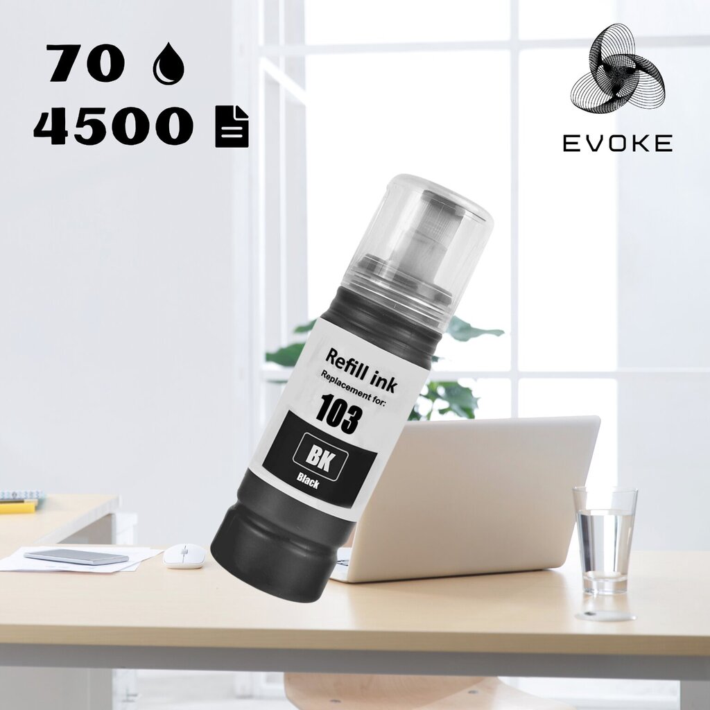 Mustepullo Epson tulostinmuste Epson 103 musta , 70 ml, yhteensopiva EcoTank L1110, L1250, L3100, L3110, L3150, L3160, L3210, L3211, L3250, L3251, L3256, L5190, L5290, L5590, EcoTank L1110, L1250, L31 hinta ja tiedot | Mustekasetit | hobbyhall.fi