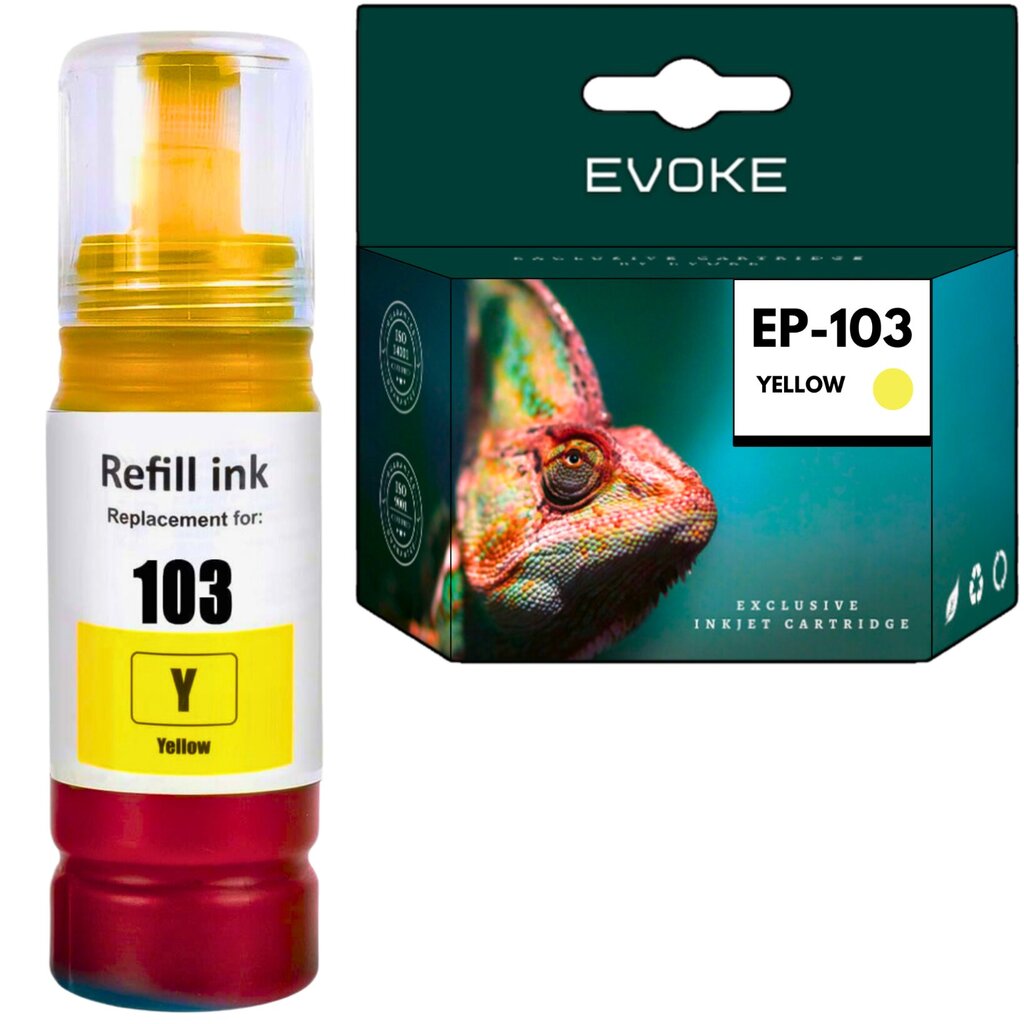 Mustepullo Epson tulostinmuste Epson 103 keltainen, 70 ml, yhteensopiva EcoTank L1110, L1250, L3100, L3110, L3150, L3160, L3210, L3211, L3250, L3251, L3256, L5190, L5290, L5590, L3210, L3211, L3211, L hinta ja tiedot | Mustekasetit | hobbyhall.fi