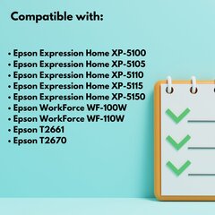 Epson tulostimen mustekasetti 2661 musta , 6 ml , 250 sivua , C13T2666614010 , yhteensopiva WF-100W WF-110W T2661 T2661 T2661 T2670 kanssa. hinta ja tiedot | Mustekasetit | hobbyhall.fi