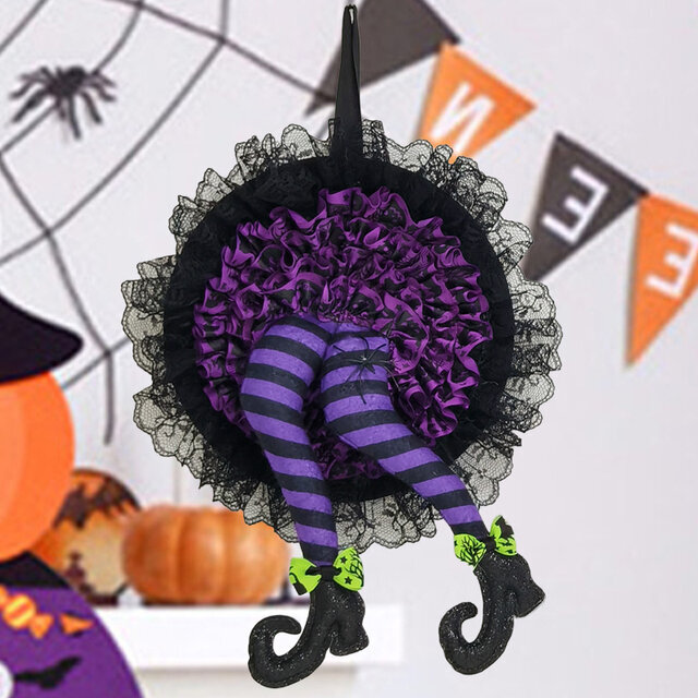 Halloween-seppele Keinotekoinen seppele Hauska noita kodin sisustus Etuoven riipus noidanjalan kanssa kotiin juhlaan Halloween-koriste hinta ja tiedot | Koristeet ja tarrat | hobbyhall.fi