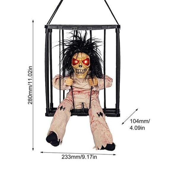 Halloween-koristelu Vanki-aave häkissä Pelottava pääkallotuki Sähköinen luurankolelu hehkuva silmän ääni nukke ripustettava puhuva haamu